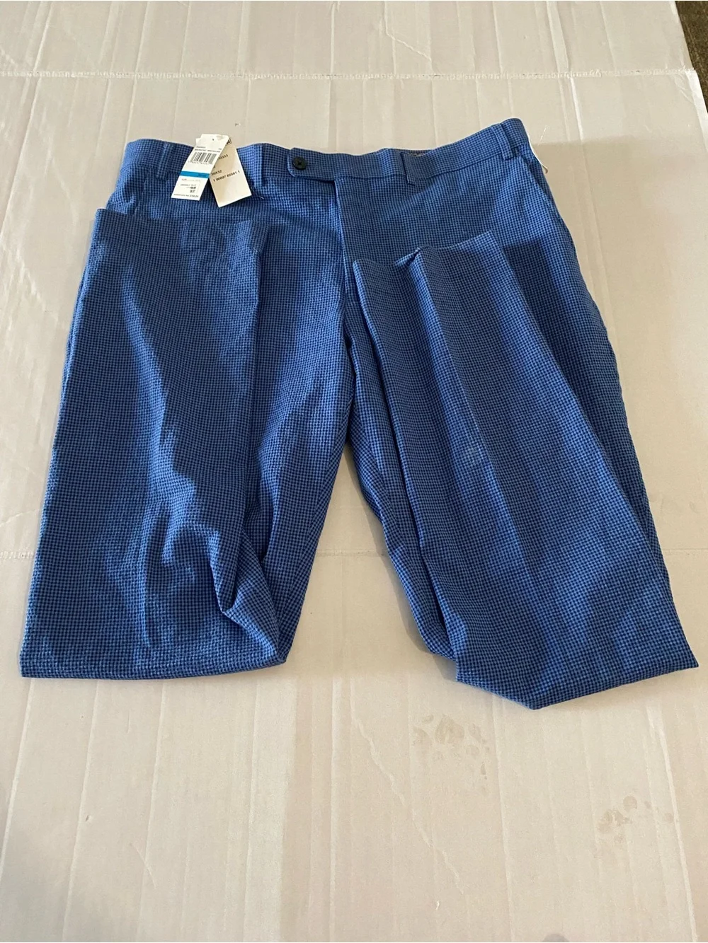 Penguin Dress Men's Blue Textured Performance Shorts Checked 36x32 NWT
